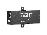 TiGHT AV AU-X2IPRO-DA Dante audio adapter, angled view showing the Ethernet connection
