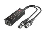 TiGHT AV AU-X2I-DA Dante audio adapter, close-up of Ethernet port and XLR input connectors