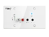 TiGHT AV AU-BT413WP-DA-WH white wall-plate audio interface, front view of controls and audio sockets