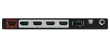 TiGHT AV DA-H4A-DS HDMI distribution amplifier, close-up of HDMI outputs and audio connector